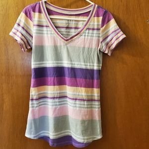 SALE Purple striped short sleeve v-neck top